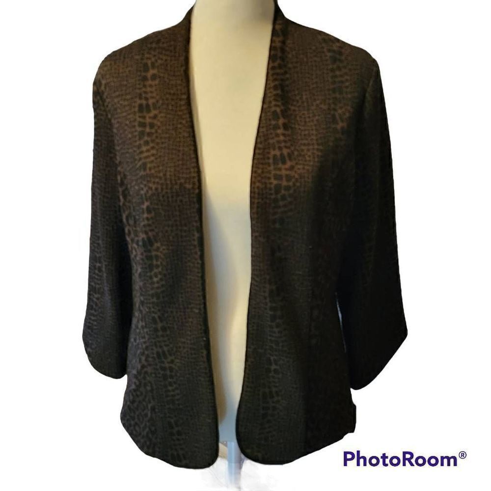 Preswick & Moore Black and Brown Animal Print Jacket Size Petite Small